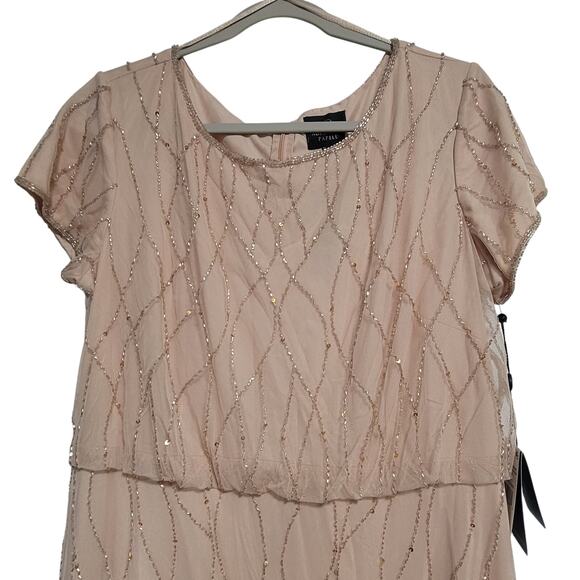 NWT Arianna Papell Beaded Blouson Champagne Gown Dress Size 14 - Picture 2 of 7